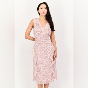 NWT Adrianna Papell Women Floral Pattern Midi Dress, Pink, Size. 4